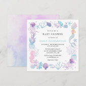 Waterverf Zeemeermin Onder De Zee Baby Shower Kaart (Voorkant / Achterkant)