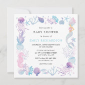 Waterverf Zeemeermin Onder De Zee Baby Shower Kaart (Voorkant)