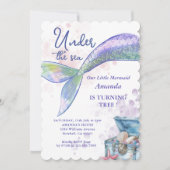 Waterverf Zeemeermin onder de Zee Birthday Party Kaart (Voorkant)