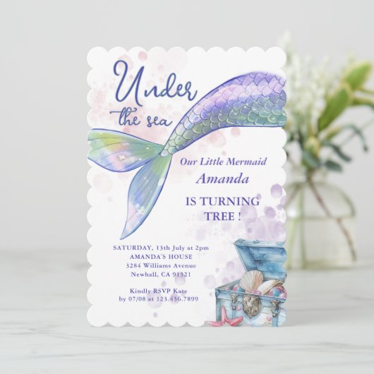 Waterverf Zeemeermin onder de Zee Birthday Party Kaart (Staand voorkant)