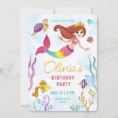 Waterverf Zeemeermin onder de Zee Birthday Party Kaart (Voorkant)