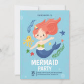 Waterverf Zeemeermin onder de Zee Birthday Party Kaart (Voorkant)