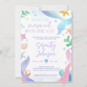 Waterverf zeemeermin onder het Zee Baby shower Kaart (Voorkant)