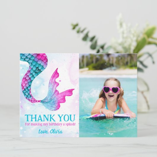 Waterverf Zeemeermin onder het Zee Dank u Kaart (Staand voorkant)