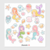 Waterverf zeemeermin onder het Zee Sticker (Vel)