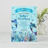 Waterverf zeemeermin onder het Zee verjaardagsfees Kaart (Staand voorkant)