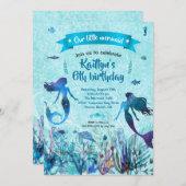 Waterverf zeemeermin onder het Zee verjaardagsfees Kaart (Voorkant / Achterkant)