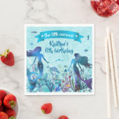 Waterverf zeemeermin onder het Zee verjaardagsfees Servet (Insitu)