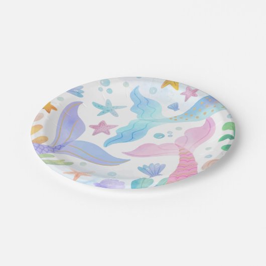 Waterverf Zeemeermin onder Zee Papieren Bordje (Gekanteld)