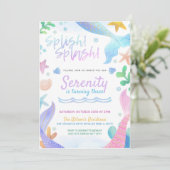 Waterverf Zeemeermin Onder Zee Verjaardagsfeestje Kaart (Staand voorkant)