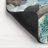 Waterverf zeemeermin op oceaanrotsen muismat (Hoek)