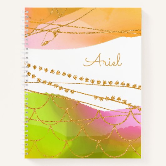 Waterverf Zeemeermin Patroon NAAM Modern Beach Haa Notitieboek (Voorkant)