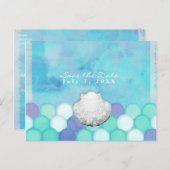 Waterverf Zeemeermin Scales Partij sparen de Datum Aankondigingskaart (Voorkant / Achterkant)