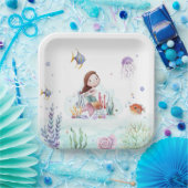 Waterverf Zeemeermin Sealife Papier Borden Papieren Bordje (Feest)
