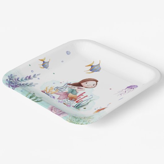 Waterverf Zeemeermin Sealife Papier Borden Papieren Bordje (Gebogen)