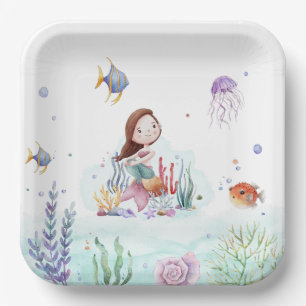 Waterverf Zeemeermin Sealife Papier Borden Papieren Bordje