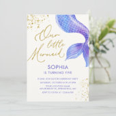 Waterverf Zeemeermin Staart Goud Glitter Verjaarda Kaart (Staand voorkant)