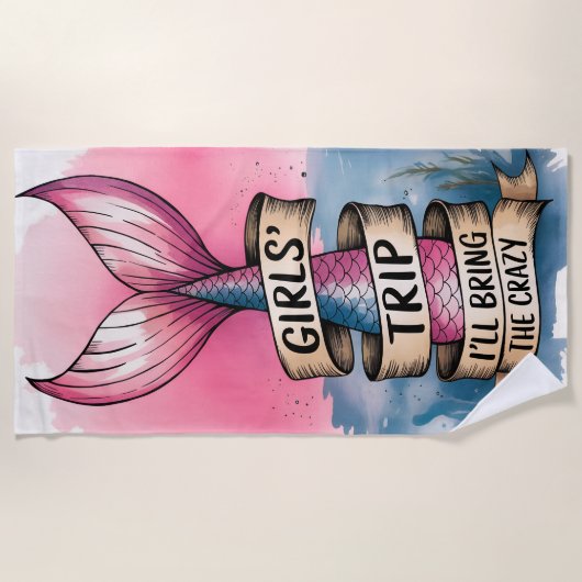 Waterverf Zeemeermin Staart Meisjes 'Trip Grappig Strandlaken (Voorkant)