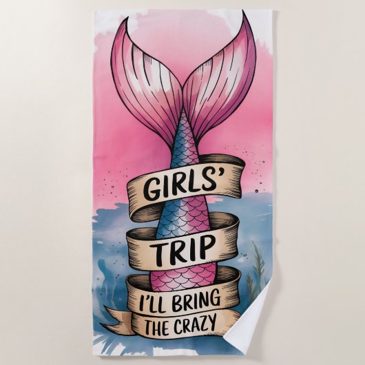 Waterverf Zeemeermin Staart Meisjes 'Trip Grappig Strandlaken (Voorkant)