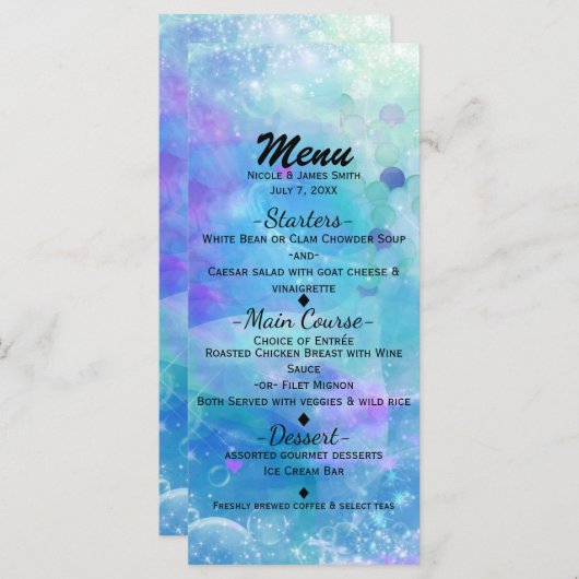 Waterverf zeemeermin staart verjaardagsfeestje op  menu (Voorkant / Achterkant)