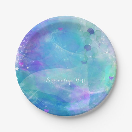 Waterverf zeemeermin staart verjaardagsfeestje op  papieren bordje (Voorkant)