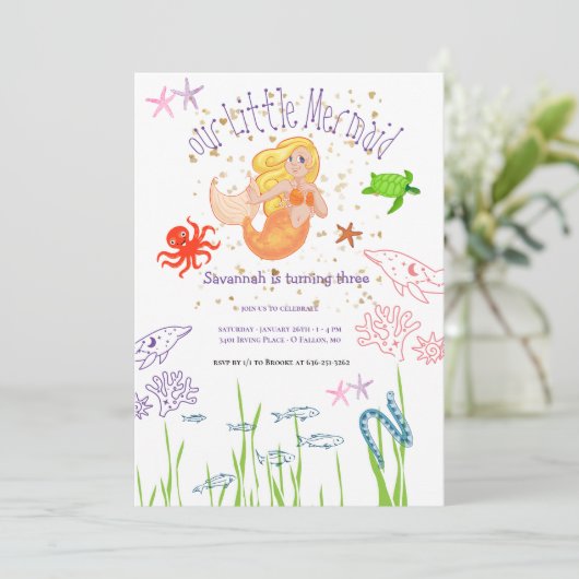 Waterverf Zeemeermin Verjaardag Kaart (Staand voorkant)