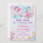 Waterverf Zeemeermin Verjaardagsfeestuitnodiging Kaart (Voorkant)