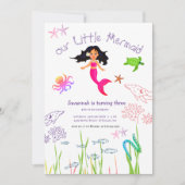 Waterverf Zeemeermin Verjaardagsuitnodiging Kaart (Voorkant)