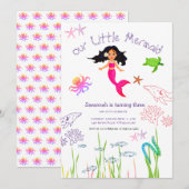 Waterverf Zeemeermin Verjaardagsuitnodiging Kaart (Voorkant / Achterkant)