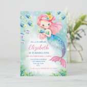 Waterverf Zeemeermin Verjaardagsuitnodiging Kaart (Staand voorkant)