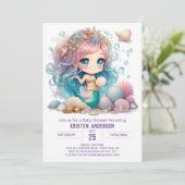 Waterverf Zeemeermin vraagt zich af hoe je Baby sh Kaart (Staand voorkant)