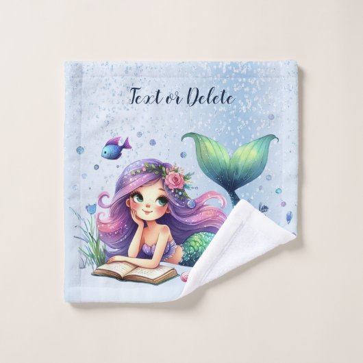 Waterverf Zeemeermin Zee Leven Schattige Mooi Bad Handdoek (Wasdoekje)