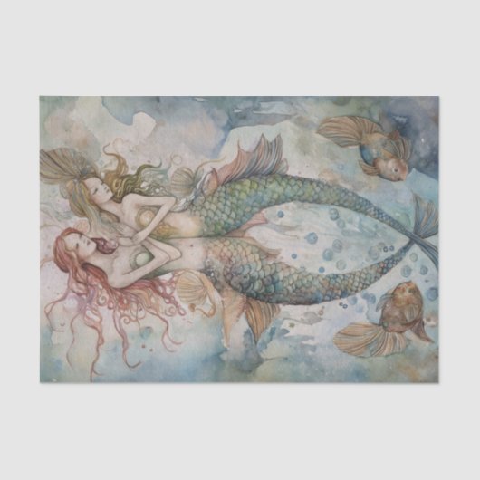 WATERVERF ZEEMEERMIN ZUSSEN DECOUPAGE TISSUEPAPIER (Voorkant)