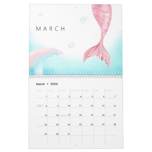 Waterverf Zeemeerminnelijke Kinderen en familie Kalender (Mar 2026)