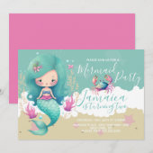 Waterverf Zeemeerminnelijke oceaan Beach Birthday  Kaart (Voorkant / Achterkant)