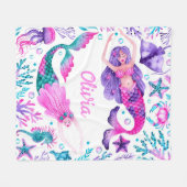 Waterverf Zeemeerminnen onder het Zee Fleece Deken (Voorkant (Horizontaal))