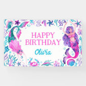 Waterverf Zeemeerminnen onder het Zee Verjaardag Spandoek (Horizontaal)