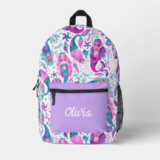 Waterverf Zeemeerminnen Zeeschelpen + Zeesterren Bedrukte Rugzak (Voorkant)