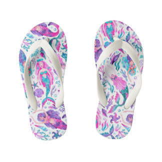 Waterverf Zeemeerminnen Zeeschelpen + Zeesterren Kinder Teenslippers