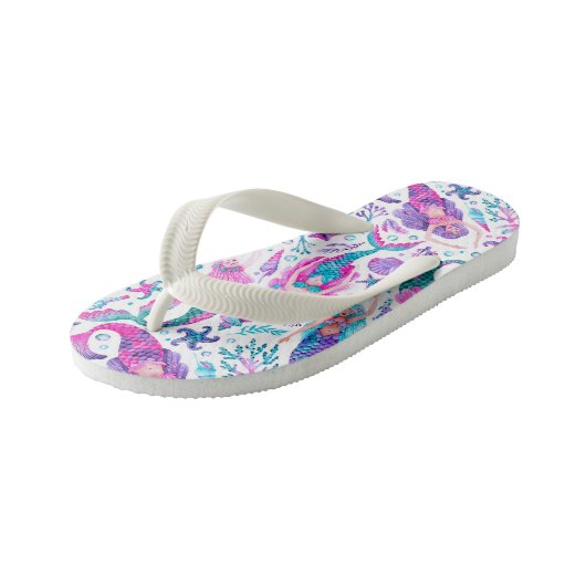 Waterverf Zeemeerminnen Zeeschelpen + Zeesterren Kinder Teenslippers (Schuin)