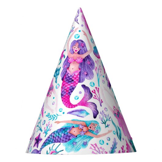 Waterverf Zeemeerminnen Zeeschelpen + Zeesterren V Feesthoedjes (Voorkant)