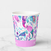 Waterverf Zeemeerminnen Zeeschelpen + Zeesterren V Papieren Bekers (Rechts)