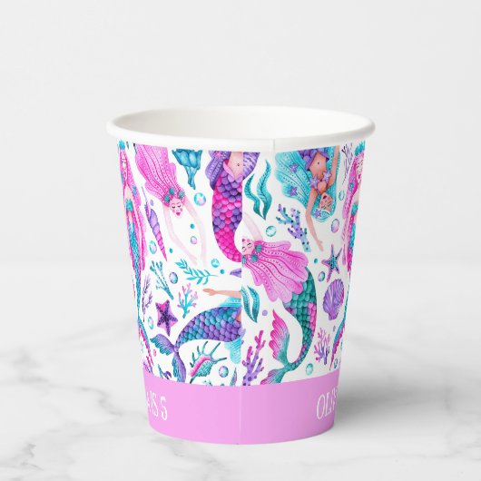 Waterverf Zeemeerminnen Zeeschelpen + Zeesterren V Papieren Bekers (Rechts)