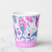 Waterverf Zeemeerminnen Zeeschelpen + Zeesterren V Papieren Bekers (Voorkant)