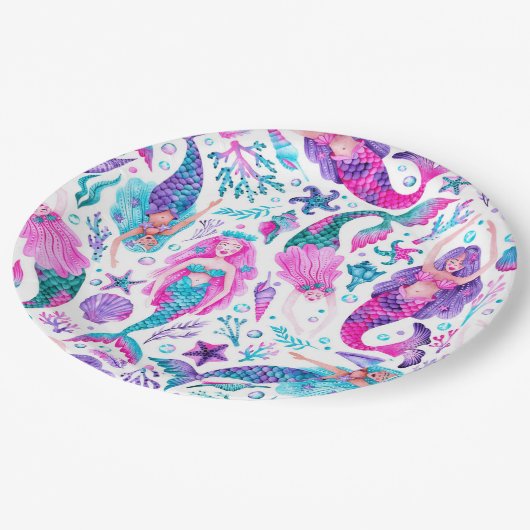 Waterverf Zeemeerminnen Zeeschelpen + Zeesterren V Papieren Bordje (Gekanteld)