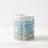 Waterverf zeemeeuwen aan het strand Kustoceaan Koffiemok (Center)