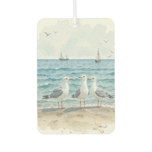 Waterverf zeemeeuwen aan het strand Kustoceaan Luchtverfrisser (Voorkant)