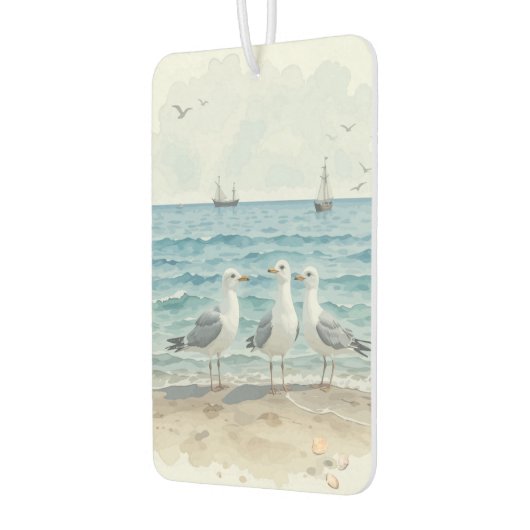 Waterverf zeemeeuwen aan het strand Kustoceaan Luchtverfrisser (Links)