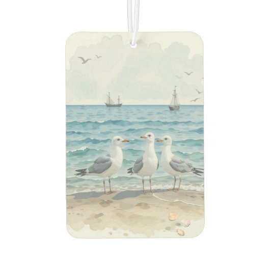 Waterverf zeemeeuwen aan het strand Kustoceaan Luchtverfrisser (Achterkant)