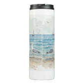 Waterverf zeemeeuwen aan het strand Kustoceaan Thermosbeker (Achterkant)